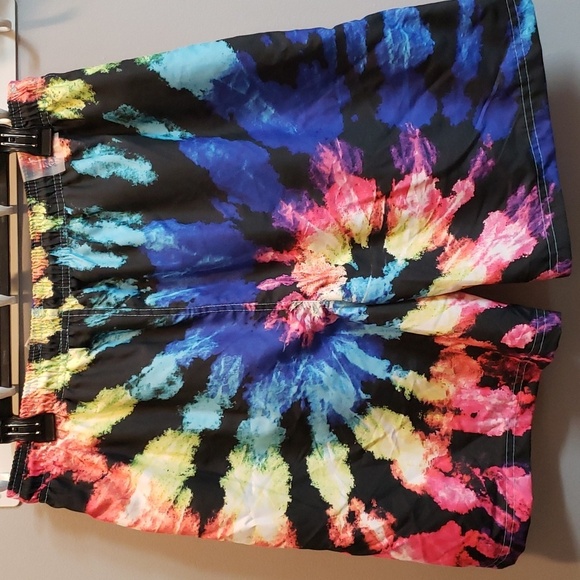 Broken Threads Black Multiswirl Design Men's Swim Trunks - Picture 3 of 4